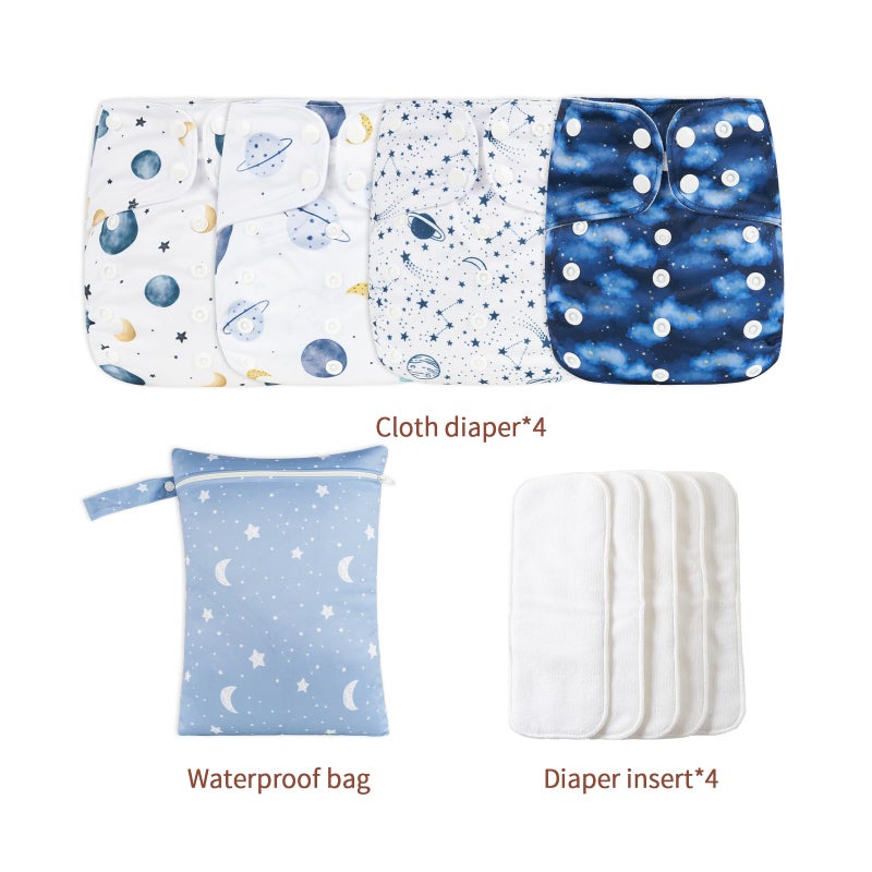 Happy Flute HappyFlute 9 Sets Newborn Baby Cloth Pocket Diapers Adjustable Reusable for Baby Boys and Girls(6-33 pounds,0-3 Years),One Wet Bag+4Diapers and 4Inserts (AD09) - Image 2